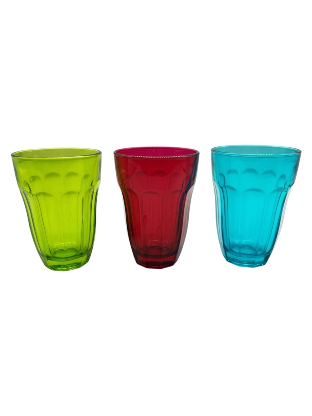 Palakas Vintage 4" Glass Thumbprint Juice Glasses Jewel Colored Set of 3
